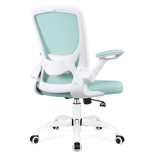 KERDOM Ergonomic Office Chair, Breathable Mesh Desk Chair, Lumbar Support Computer Chair with Wheels and Flip-up Arms, Swivel Task Chair, Adjustable Height Home Gaming Chair (LightBlue) - Lightblue - 9060