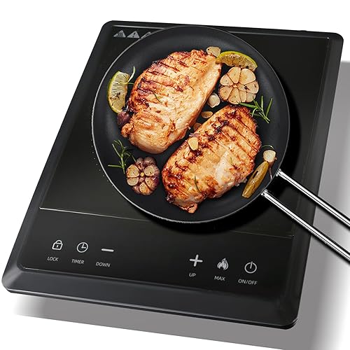 WAATFEET 1600W Portable Induction Cooktop,Electric Induction Cooker and Burner,Countertop Hot Plate with 10-Level Adjustment,3-Hour Timer,Smart Touch Cooktop,and Safety Lock Feature,Black - Black