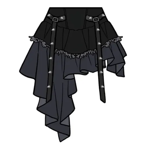 PU Straps Decorated Y2K Black Asymmetrical Tiered Skirt