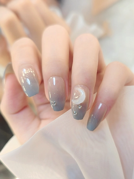 Elevate Your Style with 24pcs Medium Ballerina 3d Moon Painting Fake Nails Detachable Wearable False Nails & 1pc Nail File & 1sheet Tape