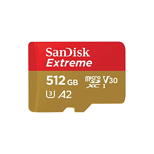 SanDisk 512GB Extreme microSDXC UHS-I Memory Card with Adapter - Up to 190MB/s, C10, U3, V30, 4K, 5K, A2, Micro SD Card - SDSQXAV-512G-GN6MA - 512GB - Memory Card Only