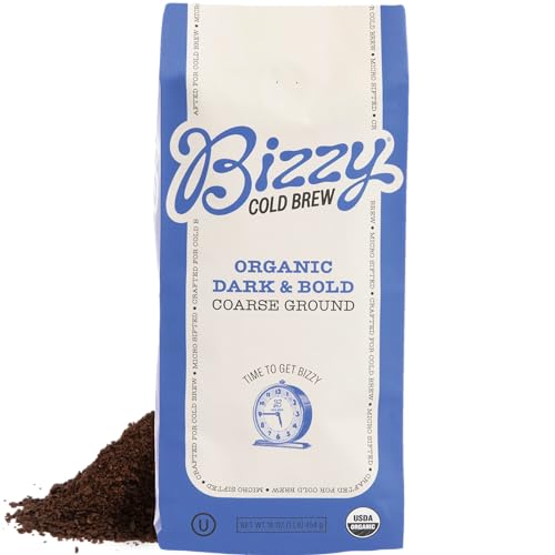 Bizzy Organic Cold Brew Coffee | Dark & Bold Blend | Coarse Ground Coffee | Dark Roast | Micro Sifted | Specialty Grade | 100% Arabica | 1 LB - Dark & Bold - 1 Pound (Pack of 1)