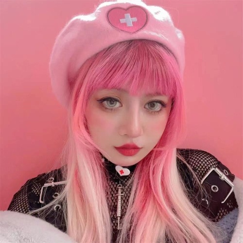 Pink Menhera Nurse Beret - Pink Cross