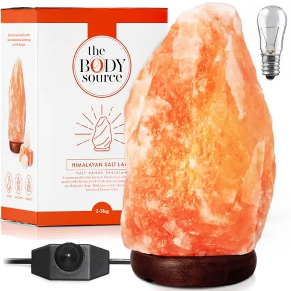 the body source Lampe en Cristal de Sel de l'Himalaya Bouton de réglages d’intensité - Entièrement Naturelle - Fabriquée à la Main avec Base en Bois, 3-5kg - 3-5 kg
