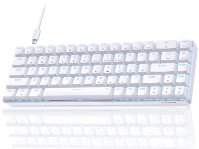 Dierya T68SE Teclado Mecánico Gaming Mini 60% Red Switch Mechanical Keyboard con Retroiluminación LED,Cable USB-Type C,Teclado Ultra-Compacto 68 Teclas Anti-Fantasma US Layout para PC/Windows - Interruptor Rojo - Blanco