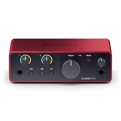 Focusrite Scarlett Solo 4.ª gen. interfaz de audio USB para guitarristas, cantantes o productores. Grabación con sonido de estudio y alta fidelidad y todo el software que necesitas - Solo