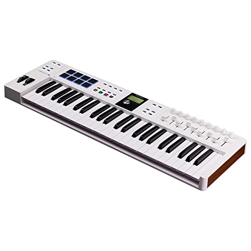 Arturia - KeyLab Essential 49 mk3 - Controlador MIDI de Teclado para Producción Musical - 49 Teclas, 9 Codificadores, 9 Faders, 1 Rueda de Modulación, 1 Rueda Pitch Bend, 8 Pads - Blanco - Blanco