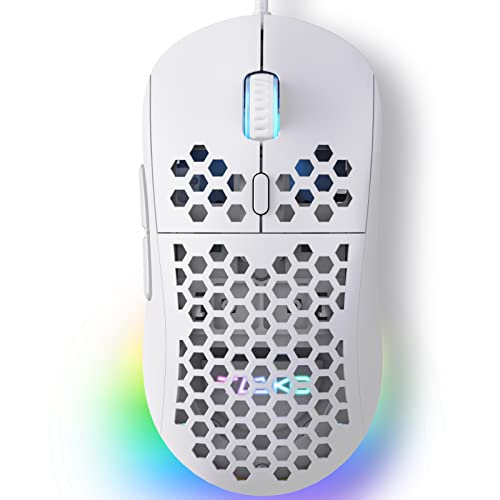 Dierya × TMKB M1SE Ratón Gaming Blanco,12800 dpi Gaming Mouse, 6 Botones programables Raton Blanco, RGB Personalizable Ratón Gaming con Cable, Mouse ergonómico con Cable PC Ordenador - 12800DPI - Blanco
