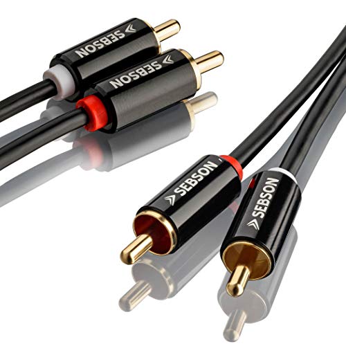 SEBSON Cable RCA 5m (Macho/Macho), 2 Conector RCA a 2 Conector RCA (rojo blanco), Cable Estéreo Audio AUX para Amplificadores, Home Cinema y HiFi - 5m - Set de 1 / Negro