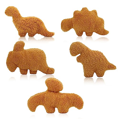 5pcs Dino Chicken Nugget Plush Toy, Cute Dino Throw Pillow Soft Dinosaur Pillow Stuffed Animal Plush Toys for Birthday Dinosaur Theme Party Decorations (Mini-Dino with 5 Varieties)