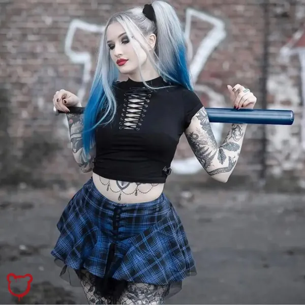 Blue plaid skirt