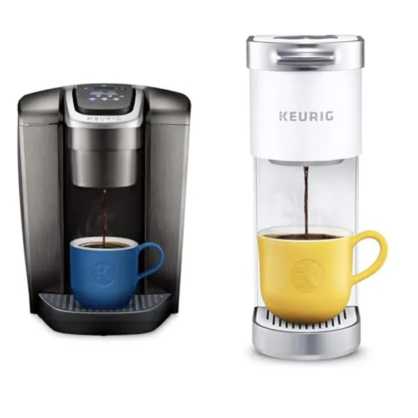 Keurig K-Elite Single-Serve K-Cup Pod Coffee Maker, Brushed Slate, 12 oz. Brew Size & K-Mini Plus Single Serve K-Cup Pod Coffee Maker, Matte White
