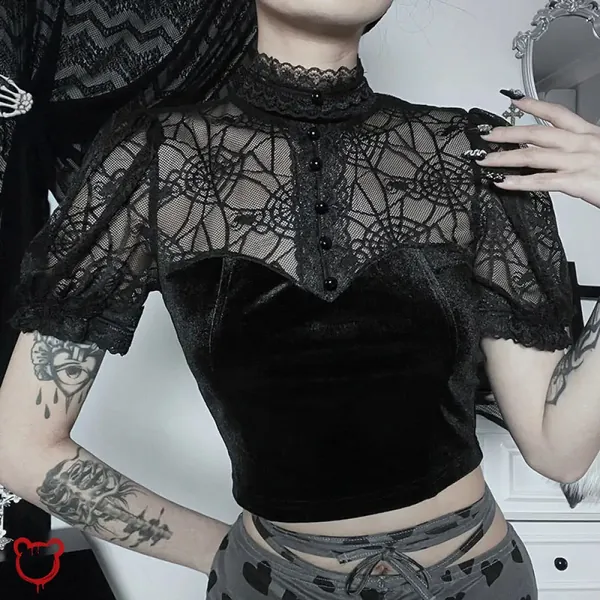 Gothic Crop Top - Elegant Black
