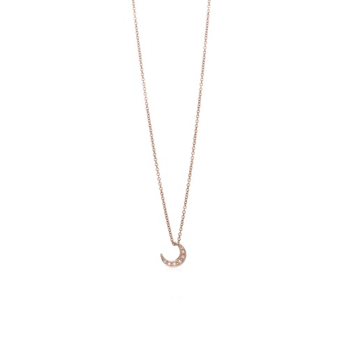 Crescent Moon Necklace Gold With Diamonds - 14K Rose Gold