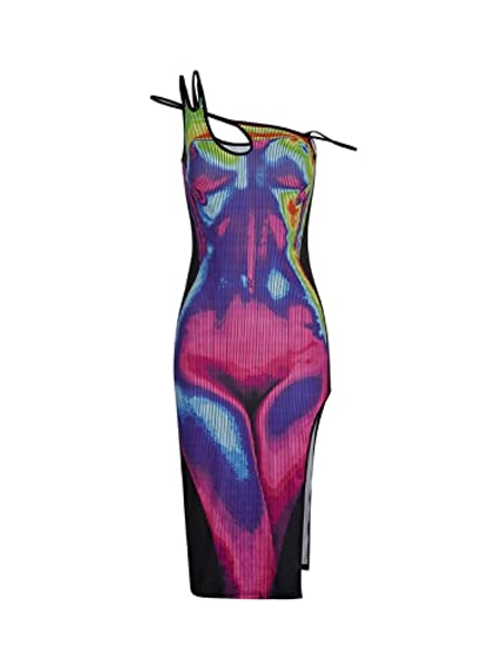 CAPE CLIQUE Women Y2k Tie Dye Tank Dress Sleeveless Bodycon Long Dresses Printed Slim Fit Short Dress Trendy Summer Sundress