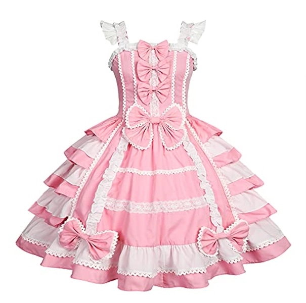 Women Sweet Lolita Dress Victorian Sleeveless Princess Halloween Cosplay Costumes Lace Layers Maid Dresses