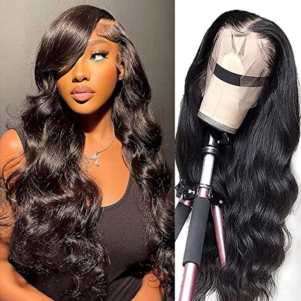 13x4 HD Lace Front Wig Human Hair 180% Density 34 Inch Body Wave Human Hair Transparent Lace Front Wigs for Black Women Pre Plucked with Baby Hair Glueless Lace Frontal Wigs 100% Real Human Hair