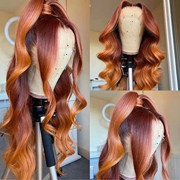 Sunber Lace Front Wigs Human Hai 13x4 Transparent Lace Frontal Ginger Orange Ombre Highlight 12A Brazilian Virgin Hair Wig Pre Plucked with Baby Hair Piano Color 180% Density 26Inch