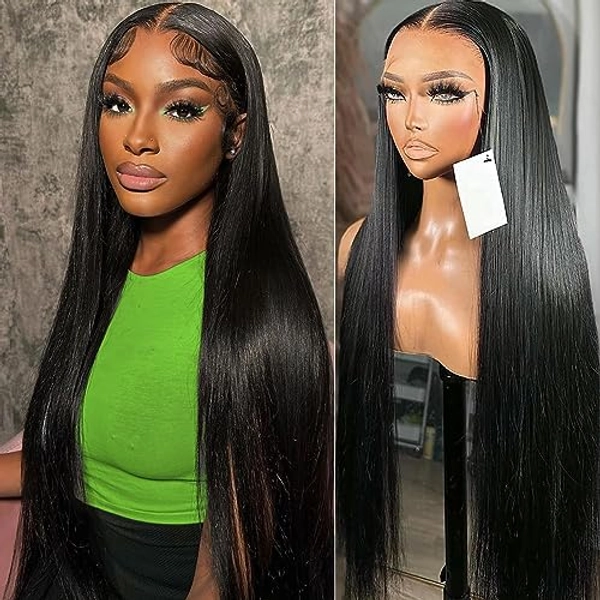 40 Inch Wig Human Hair 13x4 Straight Lace Front Wigs Human Hair 220% Density Glueless Wigs Human Hair Pre Plucked HD Transparent Lace Frontal Wigs Human Hair Wigs for Black Women (40inch, Natural Color)