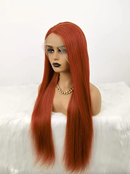 Yifute Ginger Color 13X4 Lace Front Wigs Human Hair Pre Plucked Hairline with Baby Hair Brazilian Remy Straight Invisible Lace Front Human Hair Wigs For Women 150% (42inch, 13x4 lace straight wig)