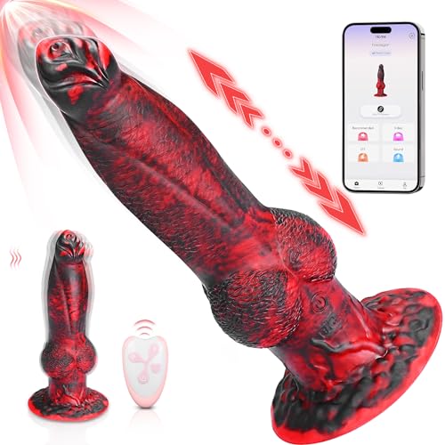 Thrusting Dildo Vibrator Sex Toys - 4IN1 Huge Monster Dildo with 7 Modes for U and G-spot, Thick Anal Dildos with Suction Cup, 8.8" Big Knot Fantasy Dildo Adult Sex Toys & Games for Women Men - Black