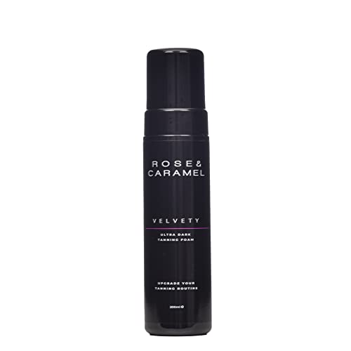 Rose & Caramel Velvety Dark - Ultra Dark Olive Self Tanning Mousse 200ml. , Darkest Self Tanning Foam, No Orange Tones. Extra Dark Fake Tan, Award Winning, Natural, Cruelty Free, Vegan, Best Tan