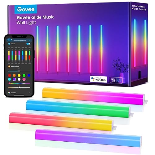 Govee Glide RGBIC Wall Lights, Music Wall Lights Works with Alexa and Google Assistant, Smart LED Light Bars for Bedroom, Living Room, Gaming Room, Party, Music Sync, 7 Panels Set (2 Sections/Panel) - 14 Pcs