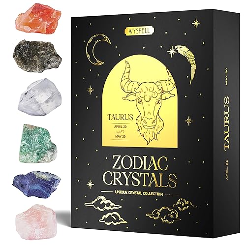 Wyspell Taurus Crystal Set - 6 Raw Taurus Crystals and Healing Stones - Zodiac Gifts for Women - Birthday Gifts for Women - Astrology Gifts for Women - Zodiac Crystal Set - Taurus