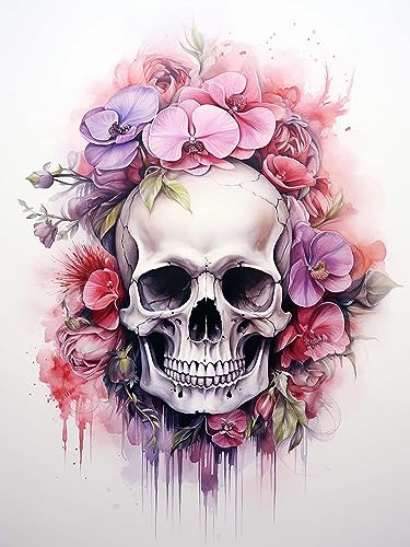 SKRYUIE 5D Diamond Painting Kit Skeleton - DIY Diamond Art, Full Round Drill - Crystal Embroidery Cross Stitch - Adult Craft for Wall & Office Decor - 30x40 cm (12x16 inch)