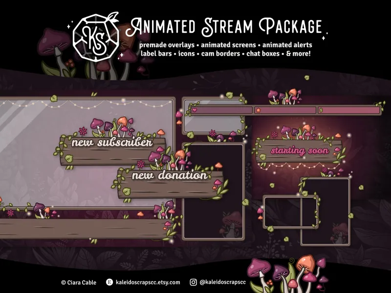 Sunset Woodland Mushroom Stream Package | Animated Cozy Lofi Twitch/YouTube Overlay Bundle