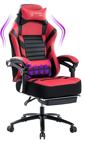 Fantasylab Big and Tall Gaming Chair 400LBS Gaming Chair with Footrest Massage Gaming Chair Memory Foam Adjustable Tilt Back Angle Gaming Chair for Heavy People with Metal Base - Red
