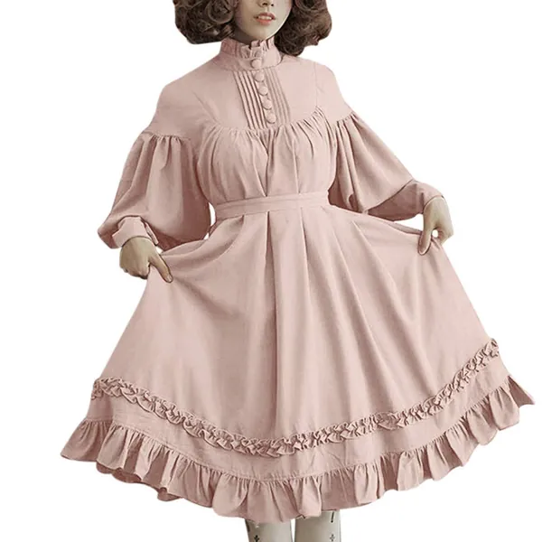 VEKDONE Women Girls Gothic Princess Cosplay Long Sleeve Renaissance Retro Sweet Lolita Dress Plus Size