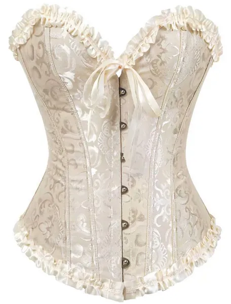 Women's Lacing Corset Top Satin Floral Boned Overbust Body Shaper Bustier