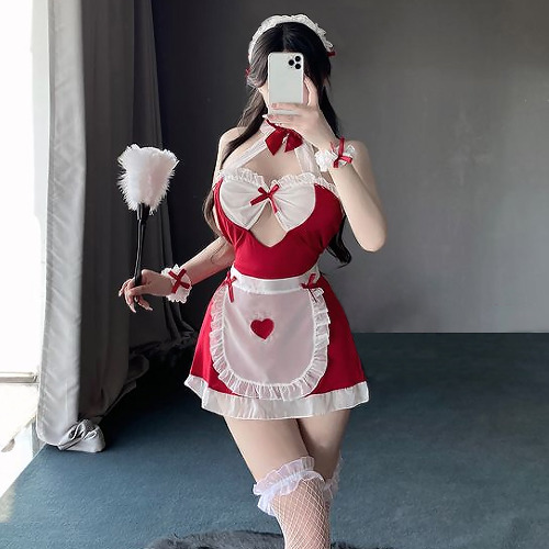 Seductive Anime Maid Cosplay Outfit - Red / L