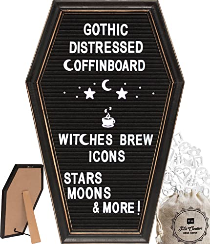 Coffin Letter Board Sign [Real Wood Frame] - Witchy Decor Aesthetic, Gothic Home Decor Word Board With Letters Changeable Letter Board Sign - Goth Room Decor Coffin Pin Board, Emo Room Decor (Black) - Large Black