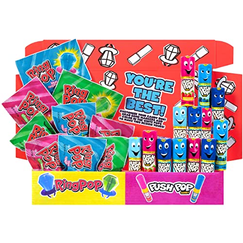 Ring Pop Push Pop 30 Count Christmas Candy Box - Assorted Fruity Lollipop Hard Candy Gift Box - Fun Candy Variety Pack, Bulk Candy For Holiday Party Favors, Stocking Stuffers, and Birthdays - 30 Count Box
