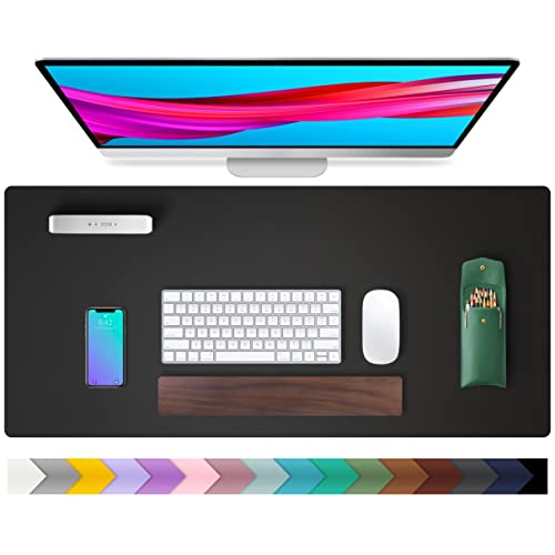 Leather Desk Pad Protector,Mouse Pad,Office Desk Mat, Non-Slip PU Leather Desk Blotter,Laptop Desk Pad,Waterproof Desk Writing Pad for Office and Home (Black,31.5" x 15.7") - 31.5" x 15.7" - Black