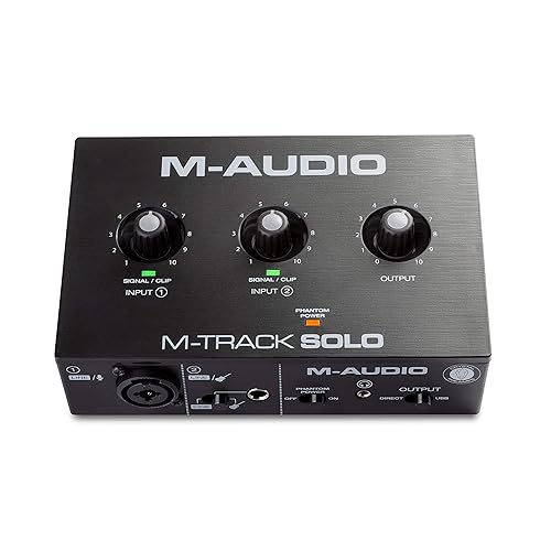 M-Audio M-Track Solo – USB Audio Interface für Aufnahmen, Streaming und Podcasting, mit XLR-, Line- und DI-Eingängen, inklusive Softwarepaket - Single - M-Track Solo - Schwarz