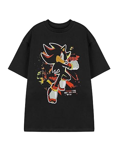 SONIC THE HEDGEHOG Shadow Paint Mens Black Graphic Tee | Shadow Character Design Short Sleeve T-Shirt | Sonic Retro Video Game Apparel | Officially Licensed Merchandise Gift - XL - Black