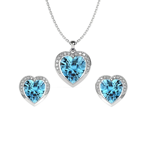 Clara 925 Sterling Silver Sky Blue Heart Pendant Earring Chain Jewellery Set | Rhodium Plated, Swiss Zirconia | Valentine Gift for Women & Girls - ₹4,507.00