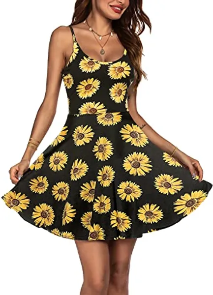 ACEVOG Women's 2024 Summer Dress Adjustable Spaghetti Strap Boho Floral Fit & Flare Beach Sundress