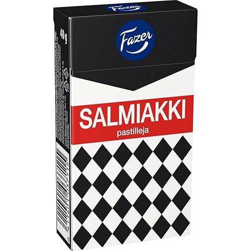 4 Boxes x 40g of Fazer Salmiakki - Original Finnish Salty Liquorice - Salmiak - Pastilles - Dragees - Drops - Candies - Sweets