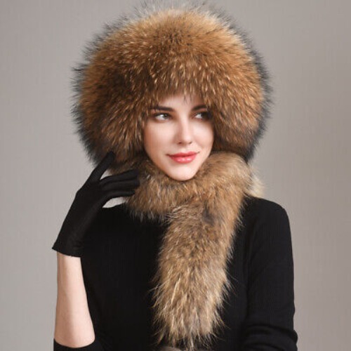 2024 Women Fox Fur Hat Russian Hat Ushanka Ski Cap Neck Warm Collar Long Scarves  | eBay
