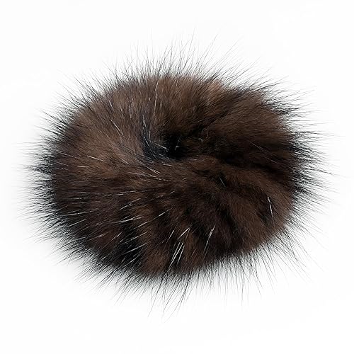 BOONJOVIA 100% Sable Fur Pom Ponytail Holder Hair Tie Hair Beauty Accessories Womans Girls Hair Care Gift (Brown) - Brown