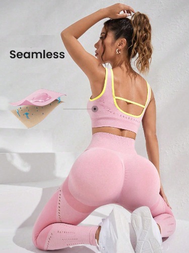 SHEIN Sport Studio Contrast Binding Cut Out Back Sports Set Workout Set Workout Women Set