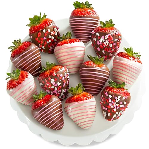 A Gift Inside The Original Love Berries Dipped Strawberries - 12 Berries - Milk and White Dipped Berries
