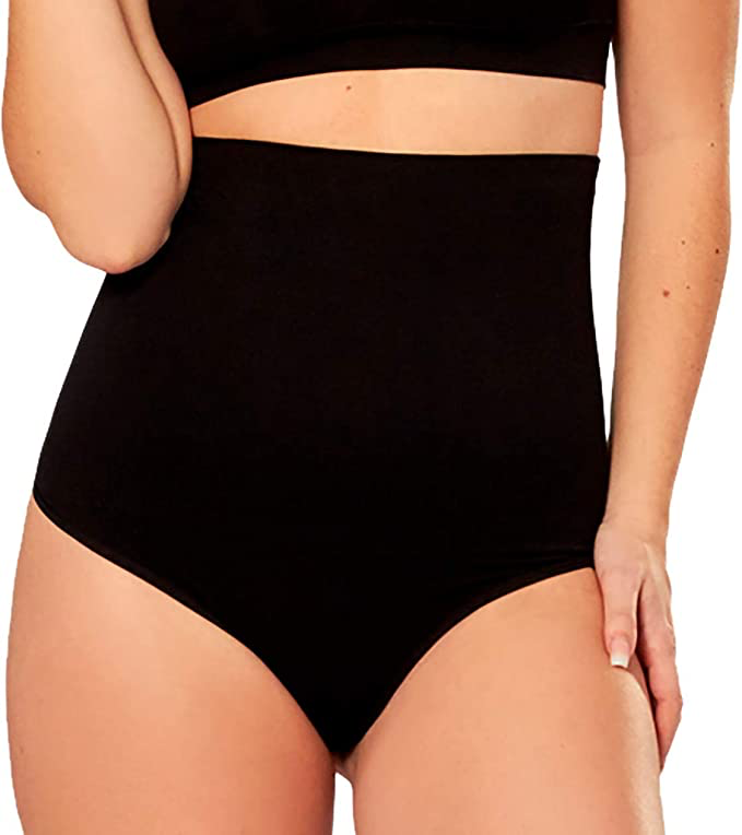 Shapermint High Waist Shapewear Thong, Shapewear for Women, Tummy Control and Compression Thong - Medium Black
