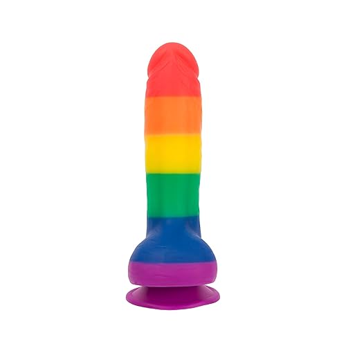 pure love Silicone Dildo with Suction Cup, Pride Colors, Harness Compatible, Adult Sex Toy, Rainbow Striped, 8"