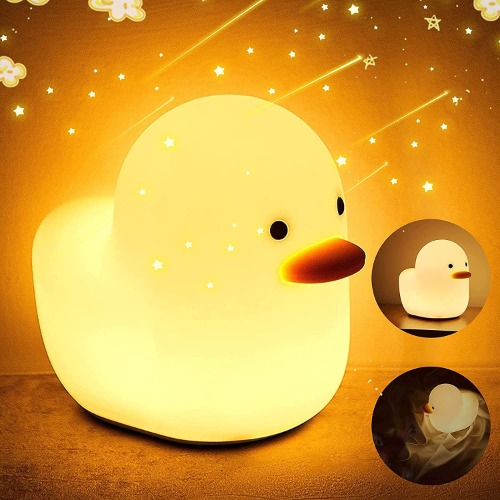 YOGINGO LED Night Light, Cute Dull Duck Sleep Lights for Baby, Smart Bedside Lamp with Touch Sensor Timer, Silicone Rechargeable Night Warm Light for Kids Bedroom