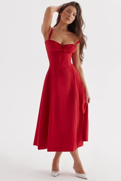 Clothing : Midi Dresses : 'Carmen' Red Rose Bustier Sundress